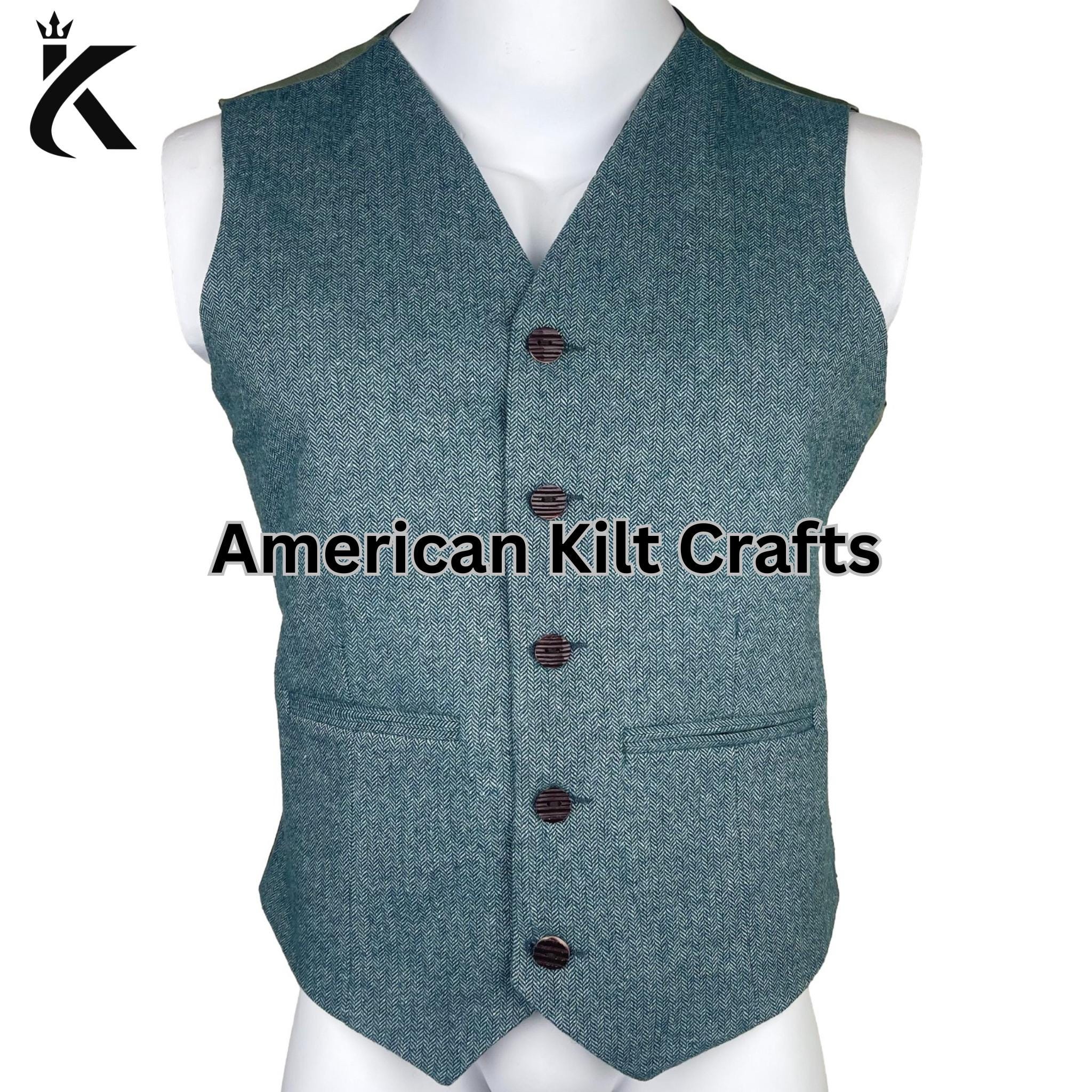 Customized Traditional Light Blue Kilt Blazer Wool Vest for Men 