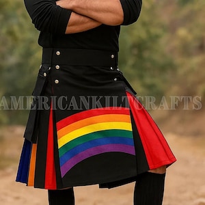 Custom Made LGBT Gay Pride March Hybrid Utility Rainbow Kilt For Mens And Womens | New Scottish Highland Fashion LGBTQ Kilts | Kilt for sale