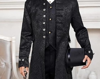 Men’s Steampunk Gothic Victorian Tailcoat - Medieval Pirate Viking Renaissance Costume Jacket for Halloween or Formal Events