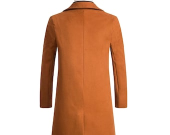 Mens Orange Long Overcoat - Vintage Wool Long Trench Coats