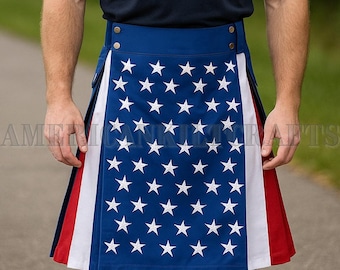 Men's USA Flag Hybrid Utility Kilt - Patriotic Kilts - Scottish Wedding Fashion Kilt - Captain America kilt - USA Kilt - American Flag Kilts