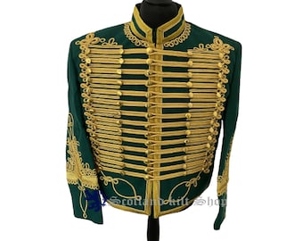 Green Napoleonic Tunic Pelisse Jimi Hendrix 1700s Style Military Hussar Jacket For Mens - Fashion Hussar Jacket - Marching Band Tunic Jacket