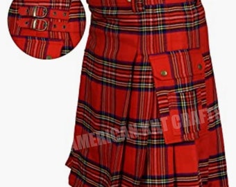 Handmade Wool Blend Tartan Utility Kilt – Customizable Scottish Menswear