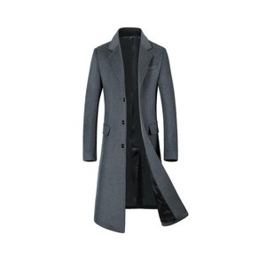Mens Gray Long Overcoat - Vintage Long Trench Coat for Men - Mens Business Casual Coat - Windbreak Winter Outwear Coat - Overcoats for Mens