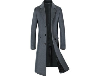 Cappotto lungo da uomo in lana Melton grigia - Trench vintage
