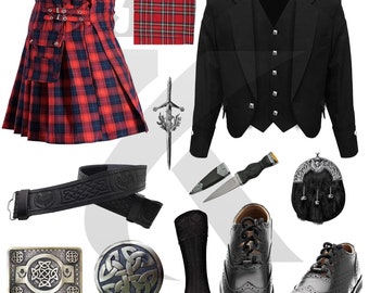 Ręcznie robiony szkocki kilt ślubny – kurtka w romby, kamizelka i kilt