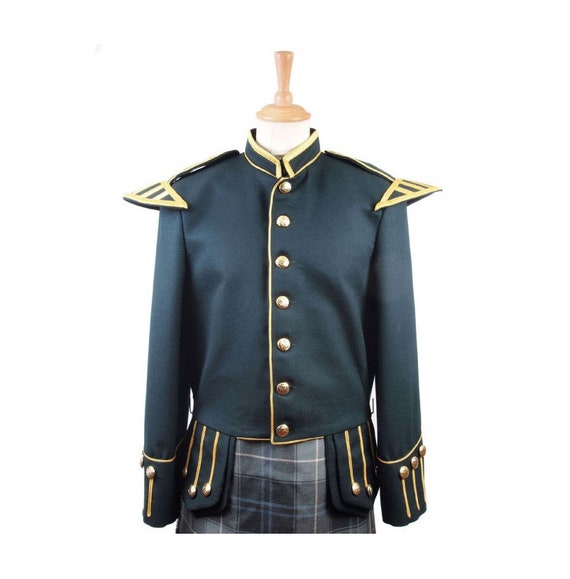 Scottish Green Military Piper Drummer Doublet Kilt Jacket -  UK