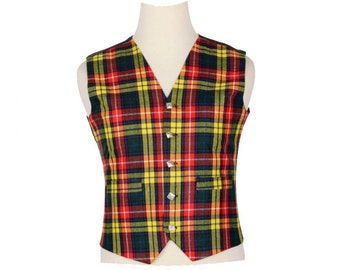 Scottish Buchanan Tartan Kilt Vest / Waistcoat For Mens -  Mens Highland Traditional Wedding Kilts Vests - Argyll Vest - Kilt Accessories