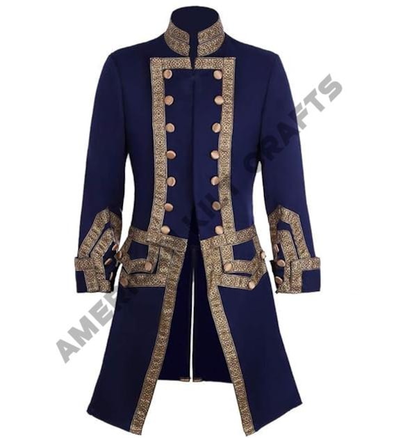 Men's 18th Century Colonial Military Tailcoat Costume Victorian Medieval Regency Outfit