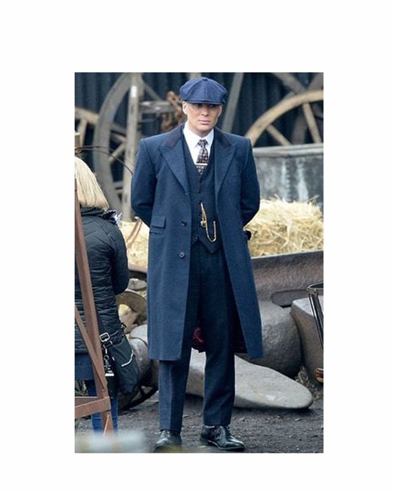 Men s Peaky Blinders Blue Long Wool Overcoat Thomas Shelby Long