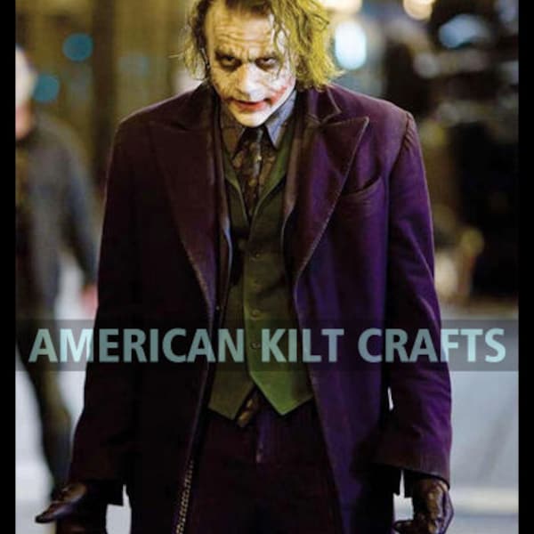 Men's Joker Costume Pent Coat with vest | Heath Ledger Long Purple Trench Coat | Dark Knight Gothic Joker Coat | Mens Halloween Cosplay Coat