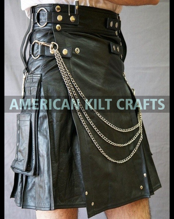 Kilt en cuir gothique noir pour homme fait main Kilt en cuir de mariage ecossais Kilt Steampunk Halloween tendance avec chaine Kilt de gladiateur romain Etsy Canada