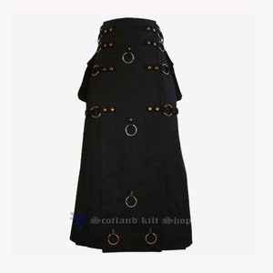 Handmade Black Long Utility Kilt - Scottish Mens Gothic Steampunk Fashion Kilt - Highland Halloween Kilts - Utility Kilts For Mens  / Womens