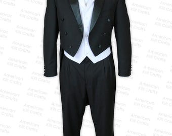 Victorian Black Tuxedo - White Vest, Formal Tailcoat Suit