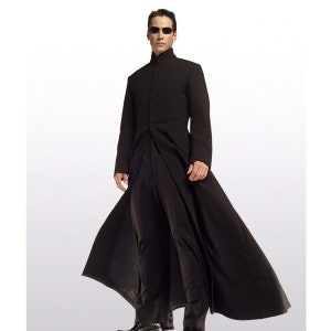 Mens Neo Matrix Heavy Duty Cotton Keanu Reeves Black Gothic Cosplay Trench Coat - Matrix cosplay - Long Black Jacket - Steampunk Gothic Coat