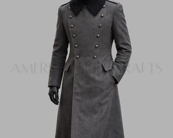 Vintage 1980s Wool Long Overcoat, Double Breasted USSR Soviet