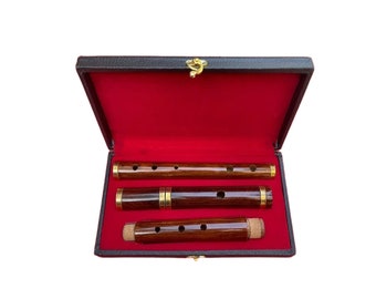 Brown Handmade Professional Irish Rosewood Flute | 23&quot; Length 3 Pcs Student Level 4 Parts Irish D Flutes With Tuning Slides and Hard Case
