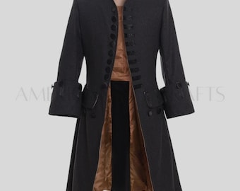 Abrigo de lana negro para hombre / Abrigo largo estilo militar victoriano / Abrigo de inspiración gótica de la Regencia