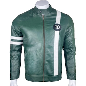 Ben Ten leren jas - Ben 10 Tennyson Alien Swarm superheld Ryan Kelly groene leren jas - Ben 10 bikerjack - Ben 10 cosplayjack