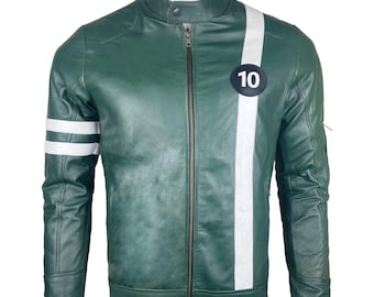 Ben Ten Leather Jacket - Ben 10 Tennyson Alien Swarm Superhero Ryan Kelly Green Leather Jacket - Ben 10 Biker Jacket - Ben 10 Cosplay Jacket