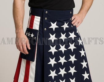 Men's USA Flag Hybrid Utility Kilt - American Patriotic Kilts - Scottish Wedding Fashion Kilt - Captain America kilt - USA Kilt - Flag Kilt