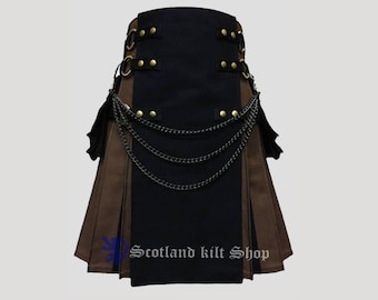 Custom Made Brown Scottish Hybrid Utility Kilt For Men and Women - Traditional Fashion kilts - Highland wedding Kilts - Size 28" to 58" inch