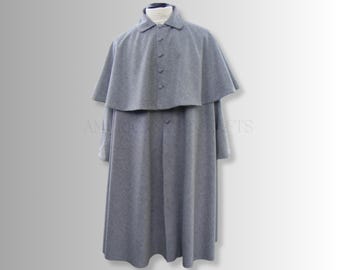 Victorian Inverness Cape Coat – Grey Wool Overcoat | 19th Century Sherlock Holmes Style Cloak