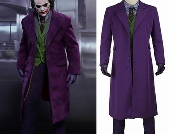 Handmade Joker Gothic Cosplay Long Coat | Men&#39;s Wool Joker Overcoat | Heath Ledger Long Trench Coat | Dark Vintage Knight Joker Purple Coat
