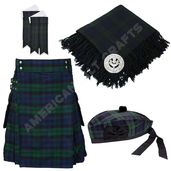 Kilt Accessories Set, Stylish Tartan Fly Plaid, Brooch Pin