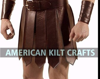 Rituals Men Echt Schwarzes Leder Set – Herren Römer/Gladiator Kilt Mit Accessoires – Für LARP, Halloween & Clubwear Halloween Clubwear Leder
