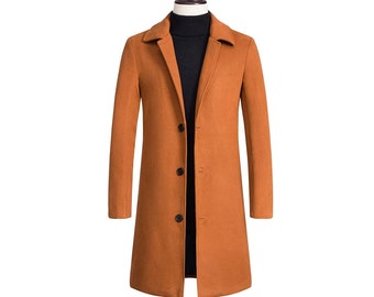 Mens Orange Long Overcoat Vintage Wool Long Trench Coats Men Business Casual Coat Windbreak Winter Outwear Coat Overcoats for Mens Etsy