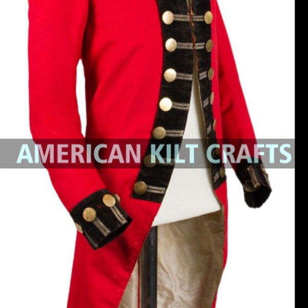 New 1787-1792 Tailcoat - Men's Red wool Tailcoat - Evolution Fashion 18th century Tailcoat - British war jacket - Military civil war jackets