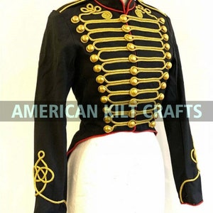 New Men's British Black Hussar Tailcoat | British Military Jacket | Men's hussar jacket | Officers Tail coat | Steampunk Tail Coat for Men