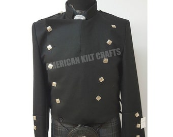 Handmade Scottish Black Montrose Doublet Kilt Jacket For Mens - Mens Highland Wedding Wool Kilts jackets - Doublets Mens - Kilt Accessories