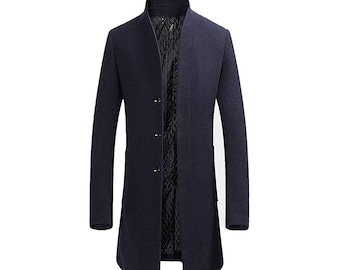 Cappotto da uomo in lana Melton - Trench coat blu per lavoro e tempo libero