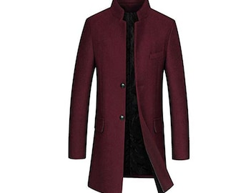 Men's Wool Melton Coat: Knee Length Peak Lapel Woolen Outfit - Etsy