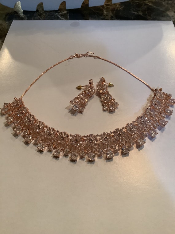 Indian Party Wear Jewelry Set Rose Gold Plated Flower & Etsy