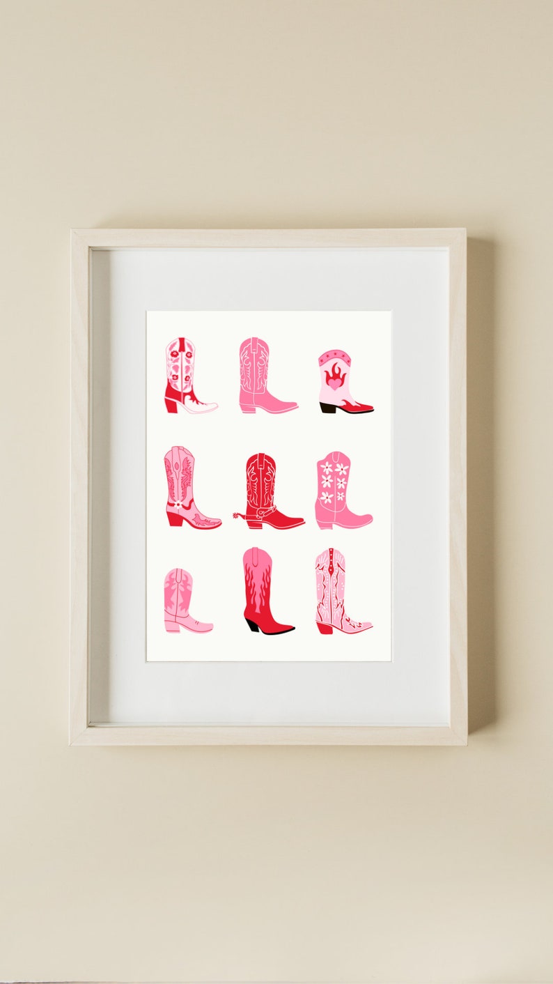 Pink and Red Cowgirl / Cowboy Boots DIGITAL Poster print - Etsy