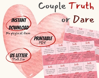 Couple TRUTH OR DARE | Couple Game | Drinking Games for Adults |  Valentine's Day | Love Games | Drink | Digital | Anniversary