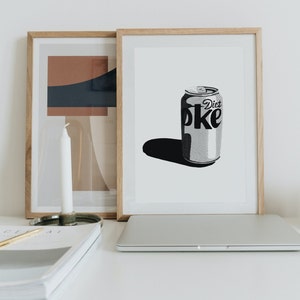 Diet Coke Printable Wall Art - Black and White, Gallery Wall Decor, Diet Coke Painting, Color Soda Can Print, Digital Print Home Decor Art