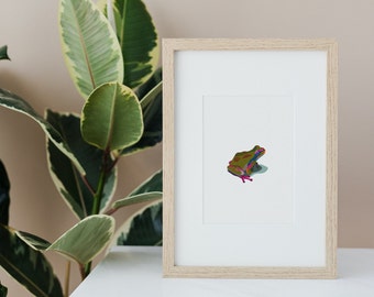 Bosgroene kikker kunstprint, kleurrijk dierenschilderij (digitale print)