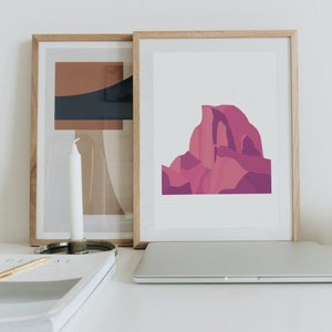 Pink Painted Half Dome Printable Wall Art, National Parks Art, Yosemite Abstract Landscape Painting, Digital Print Home Decor Art