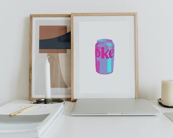 Diet Coke Pop Art Print - Pink, Colorful Home Decor (Digital Download)