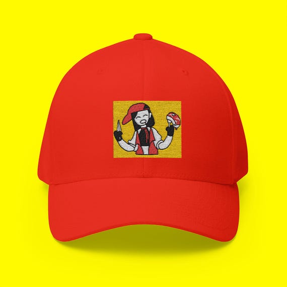 Embroidered Butcher Vanity Red Cap, Synthesizer Meat Hat, YI