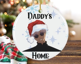Ceramic Ornament, Gojo Anime Inspired Holiday Decoration, JJK Decor, Daddy&#39;s Home Ornament Gift, 2 Shapes, Custom Christmas, gag gift