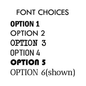 May include: A list of six font choices displayed in black text on a white background. The text reads FONT CHOICES followed by OPTION 1, OPTION 2, OPTION 3, OPTION 4, OPTION 5, and OPTION 6(shown), each presented in a distinct typeface style.