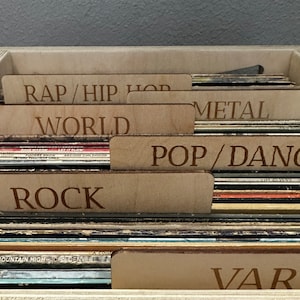 Custom Engraved Wood Vinyl Record Dividers, LP Genre Album Organizers, Media Storage image 8