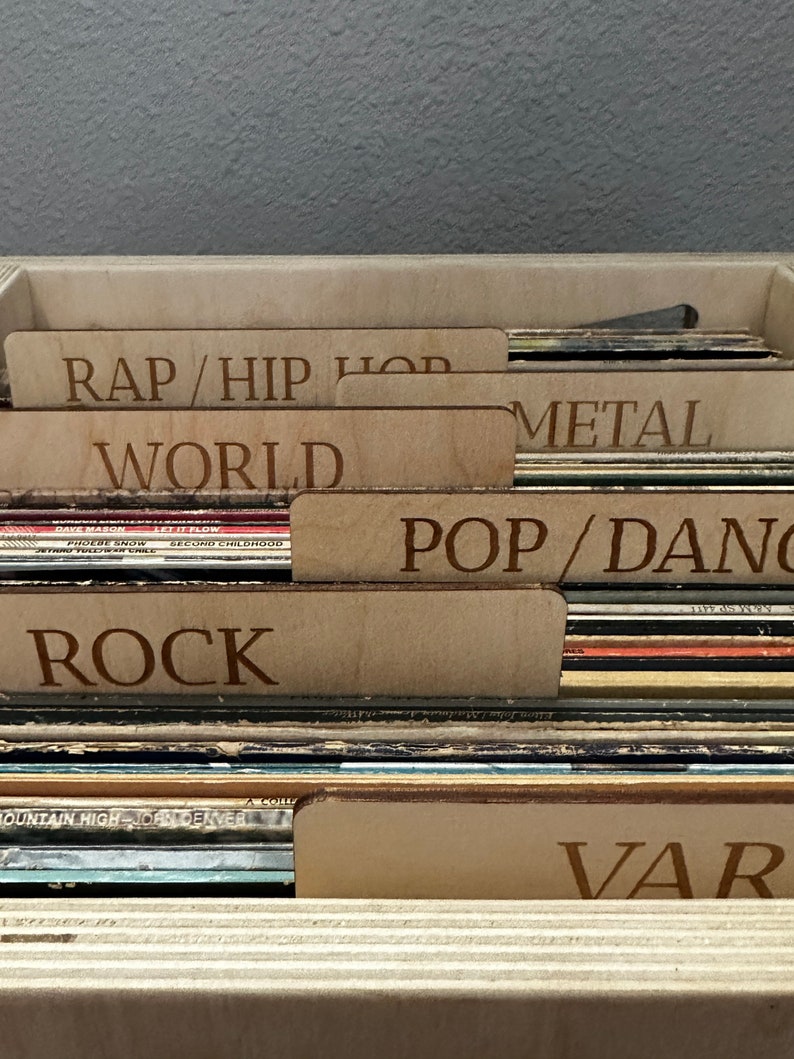 Custom Engraved Wood Vinyl Record Dividers, LP Genre Album Organizers, Media Storage image 8