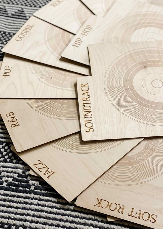 Custom Engraved Wood Vinyl Record Dividers, LP Genre Album Organizers, Media Storage