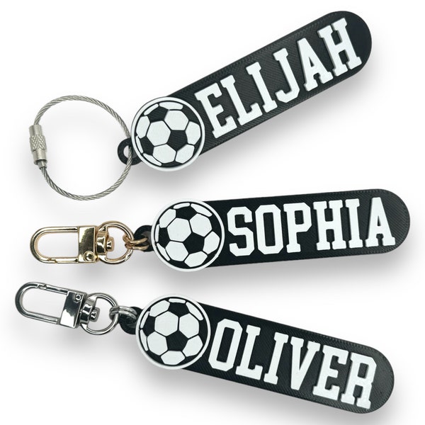 Custom soccer keychain, Soccer water bottle tag, personalized soccer name tag, soccer name tags, sports bag tag, keychain for soccer team